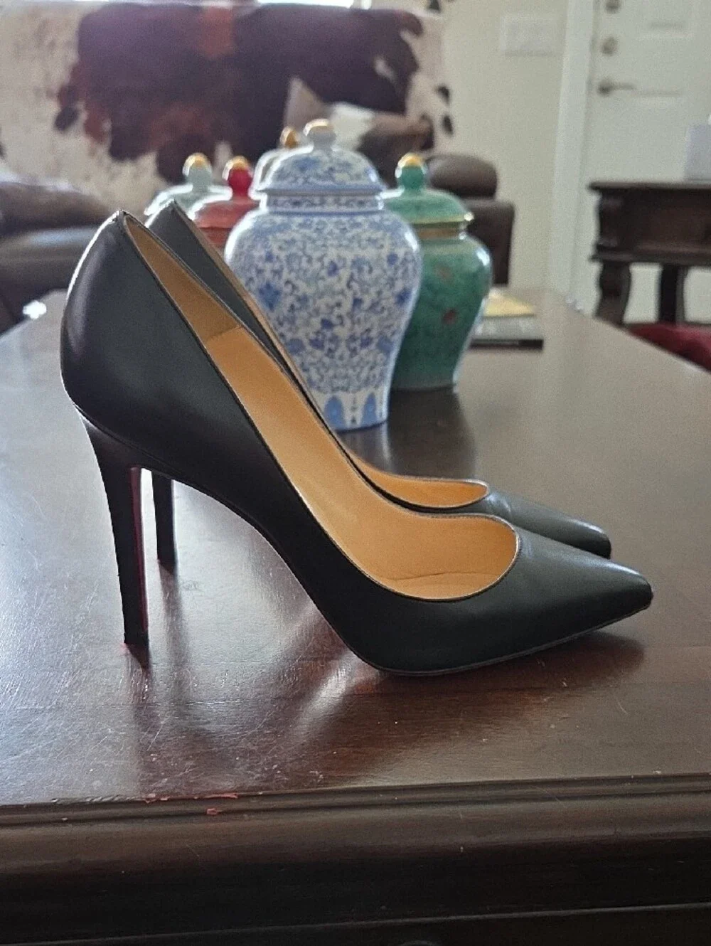 Christian Louboutin Black Leather Pointed Toe Stiletto Pumps
